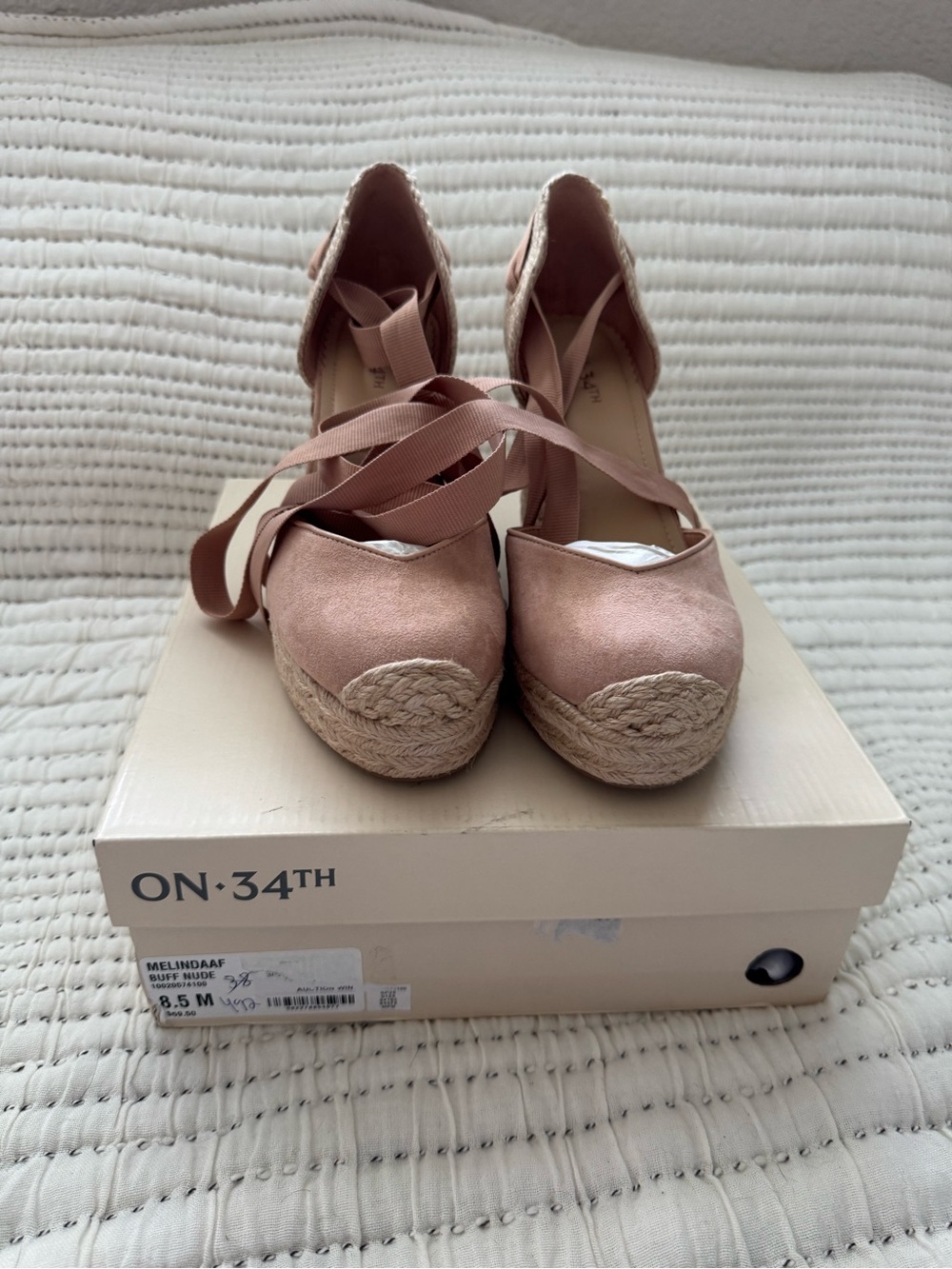 NWT On 34th Melindaa Nude Lace-Up Espadrille Wedges Size 8.5